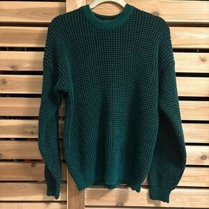 Claybrooke Green and Black Cotton and Ramie Waffle Knit Sweater